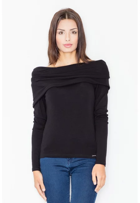 Дамска блуза -  Вискоза/Еластан - Черна -