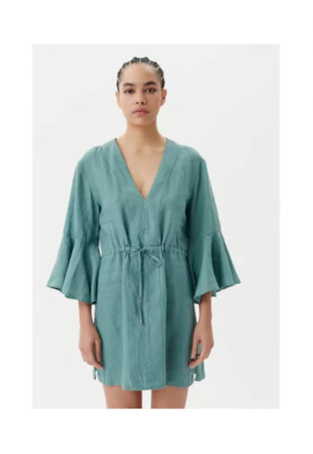 Дамска рокля  ленена - зелена