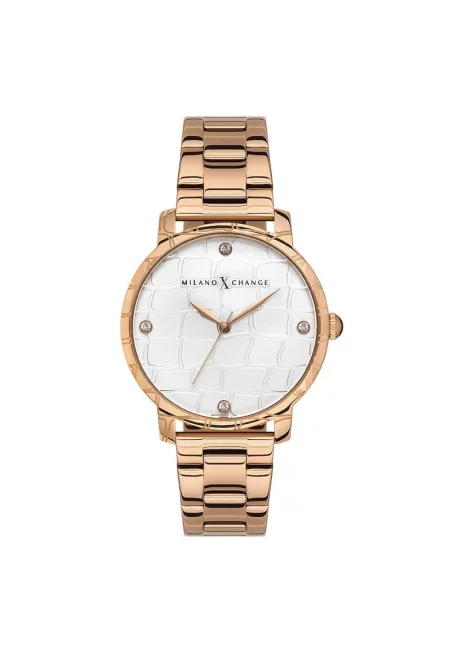 Дамски часовник  MEX1182 38мм - златист цвят - розова текстилна каишка - кварцов механизъм - водоустойчив 3 ATM