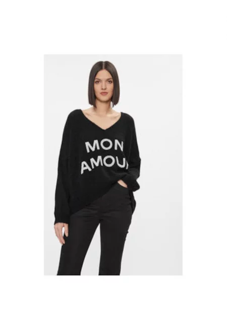 Дамски пуловер -  303878665 - Акрил/Полиамид/Мохер - Един размер INTL - Черен