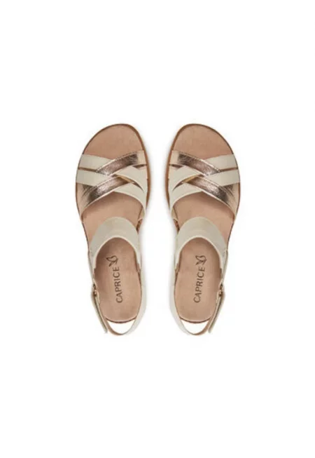 Дамски сандали - 9-28752-42 -  Естествена кожа - Екрю