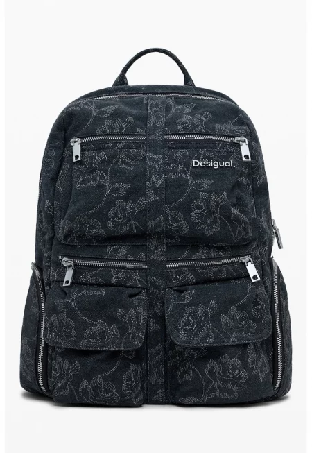 Дънкова раница с лого - Бял/Избеляло черно