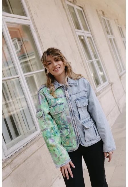 Дънково яке с цип - Зелен/Светлосин