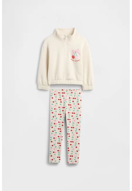 Десениран суитшърт с къс цип и клин - Червен/Зелен/Слонова кост