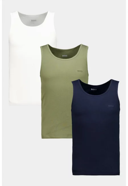 Домашен памучен топ - 3 броя - Бял/Зелен/Тъмносин