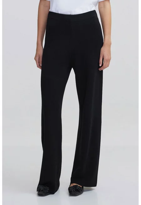 Фино плетен панталон с широк крачол - Черен