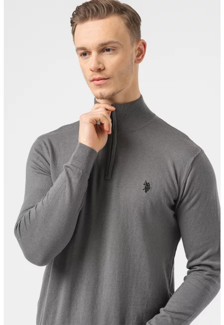 Фино плетен пуловер с къс цип