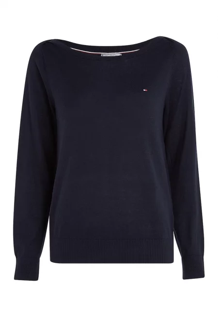 Фино плетен пуловер с органичен памук - Тъмносин