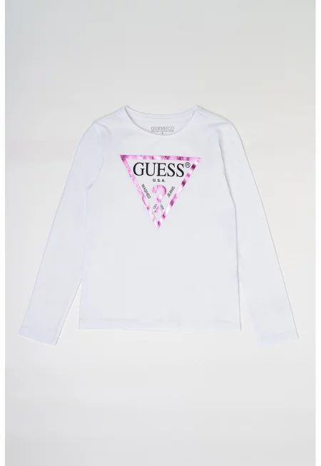 GUESS - Памучна блуза с лого