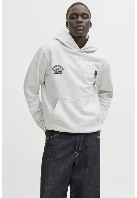 Худи с органичен памук с джоб кенгуру - Светлосив меланж