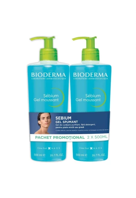 Измиващ гел Себиум Биодерма - почистващ гел - 2 х 500 мл