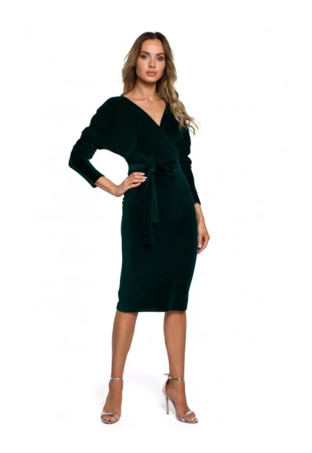 Кадифена рокля с горна част и колан - черна