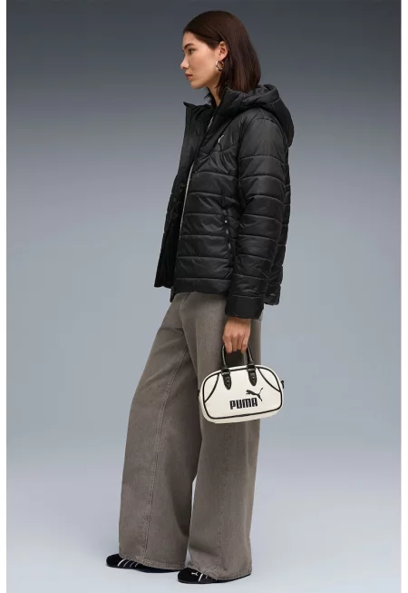 Капитонирано яке с качулка и лого - Черен