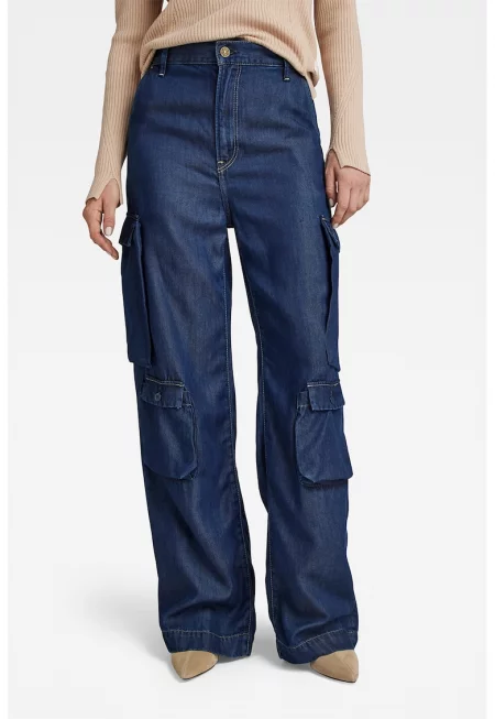 Карго дънки Deck 2.0 от лиосел с широк крачол - Тъмносин