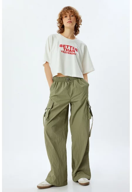 Карго панталон с регулируема талия - Каки