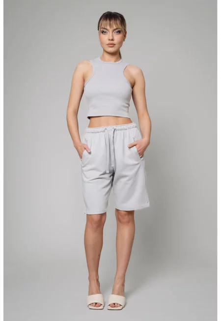 Къс топ и бермуди - Светло сив