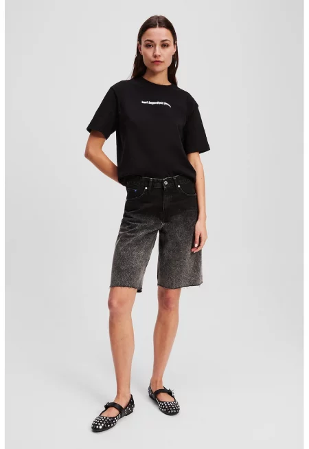 Къси дънки със захабен ефект - Черен