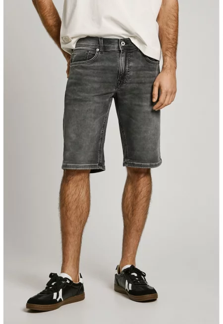 Къси дънки със захабен ефект - Tъмносив