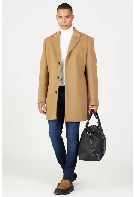 Късо палто с вълна - Камел