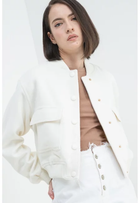 Късо палто с вълна - Крем