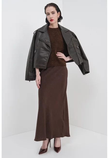 Късо яке от еко кожа - Тъмнокафяв