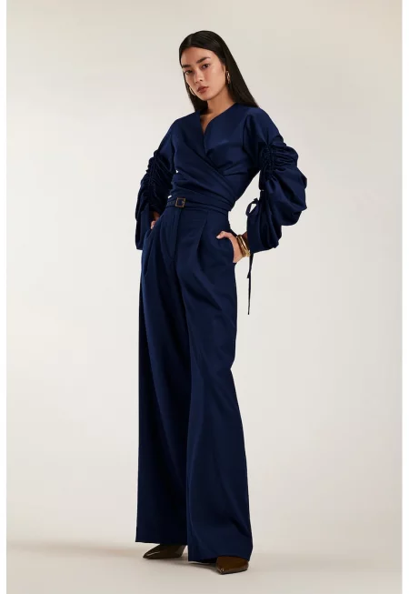 Комплект блуза и дълъг панталон Renata - Кафяв - Тъмносин