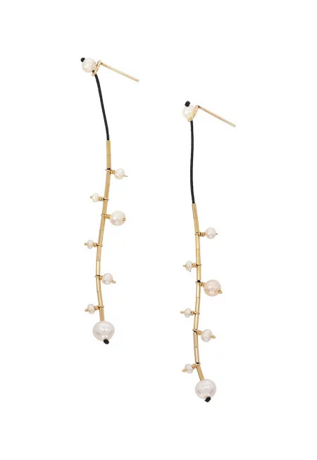 КОРИНА МАРДАРИ - Обеци от 14K/20 злато с култивирани перли - Бял/Златист