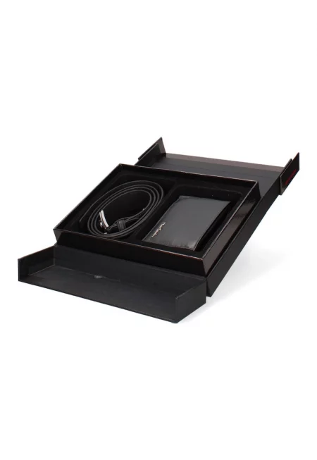 Кожен портфейл и колан - 2 части - Черен