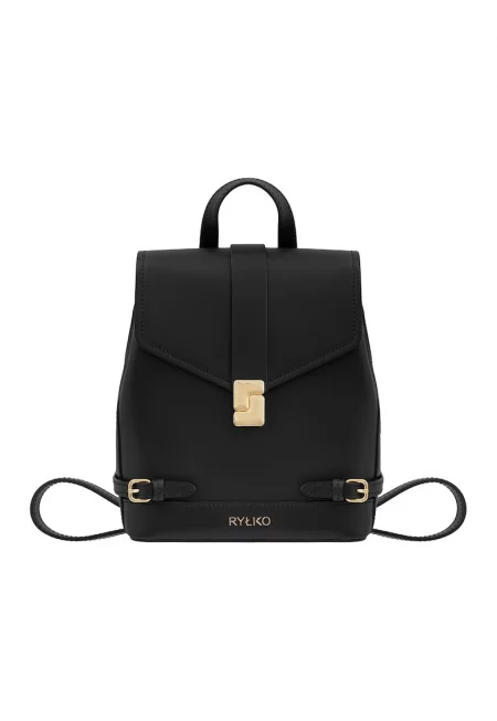 Кожена раница с капаче - Черен