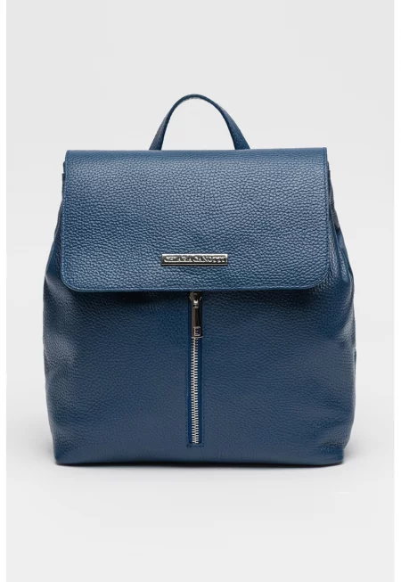 Кожена раница с външен джоб - Тъмносин