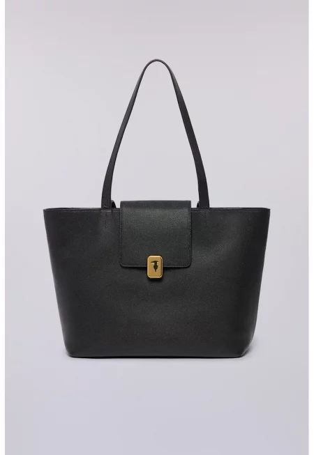 Кожена шопинг чанта - Черен