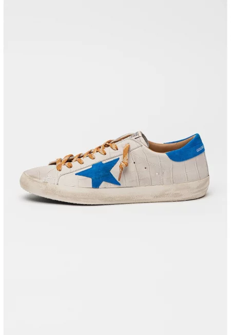 Кожени спортни обувки под глезена Super Star - Светло сив/Кралско Синьо
