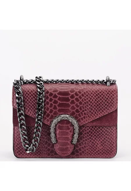 Малка бордо чанта от естествена кожа 8936 120 18100