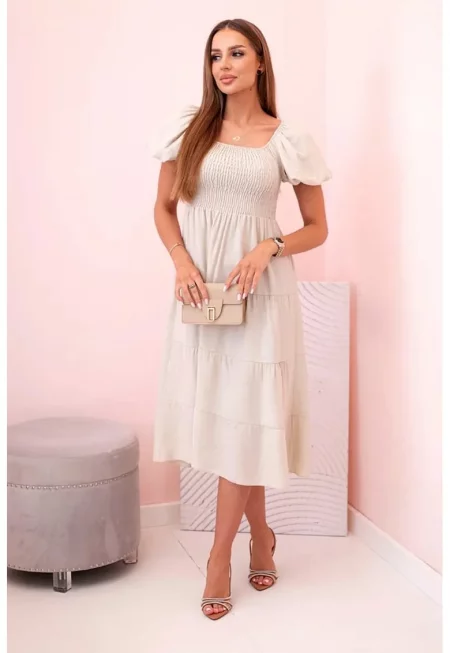 Миди рокля с буфан ръкави - Един размер