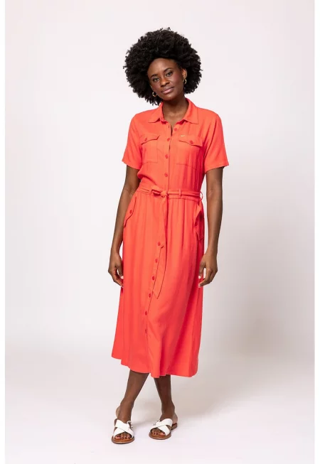 Миди рокля Vedbi с джобове встрани - Корал