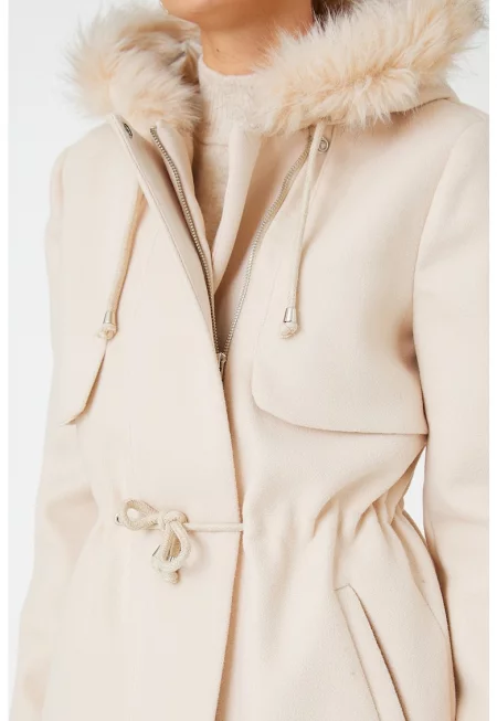 Палто с качулка и еко пух
