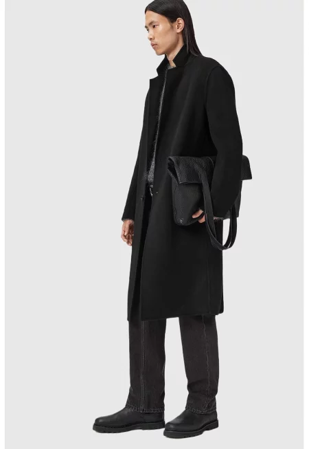 Палто с вълна с копчета - Черен