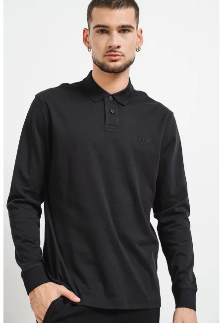 Памучна блуза Pe_Interlock с яка - Черен