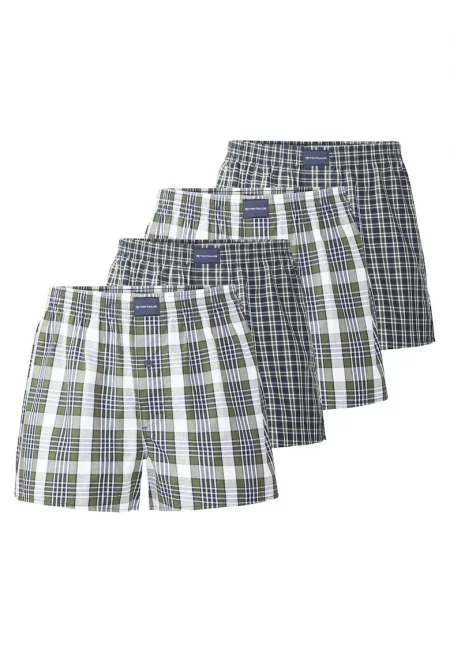 Памучни боксерки с каре - 4 чифта - Бял/Зелен/Син