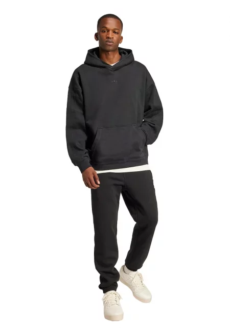 Памучно худи с бродирано лого - Избеляло черно