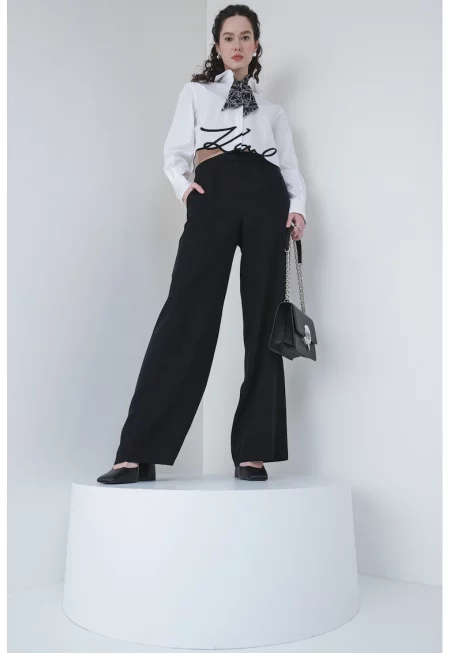 Панталон от лиосел с басти - Черен