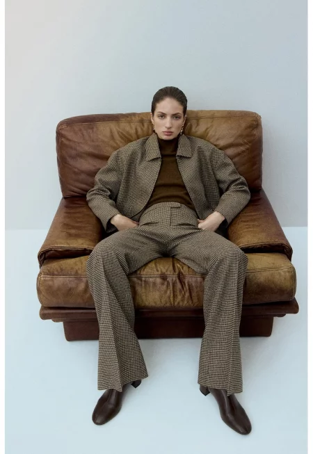 Панталон с вълна и широк крачол - Черен/Светлокафяв