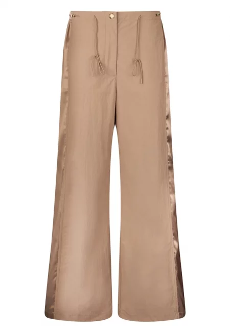 Панталон със сатинирани детайли - Бежов