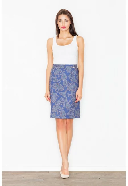 Пола тип „молив“  M516 - синя - геометричен модел - полиестер