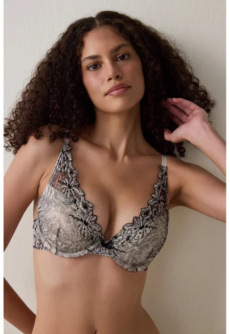 Повдигащ се сутиен с мрежесто покритие - Черен/Светло сив