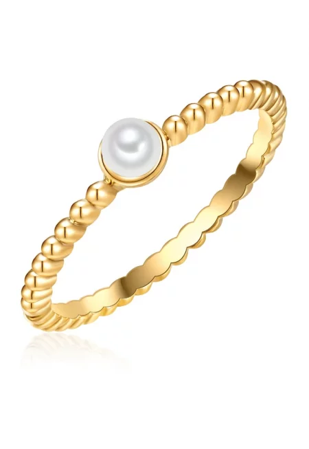 Пръстен с покритие от 14К злато и перли - Златист