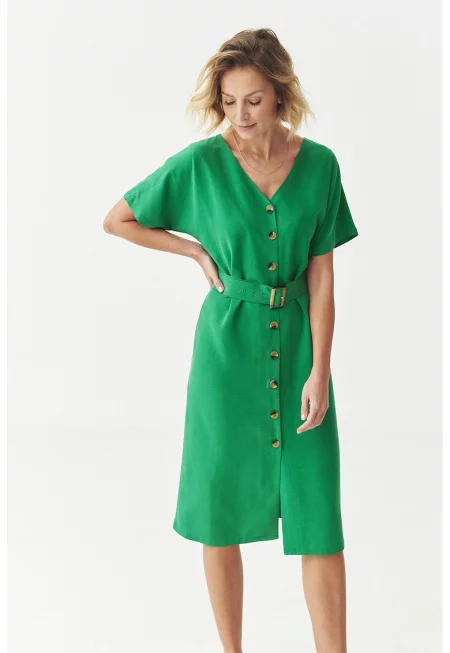 Права миди рокля с шпиц - Зелен