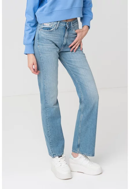 Прави дънки с висока талия - Светлосин