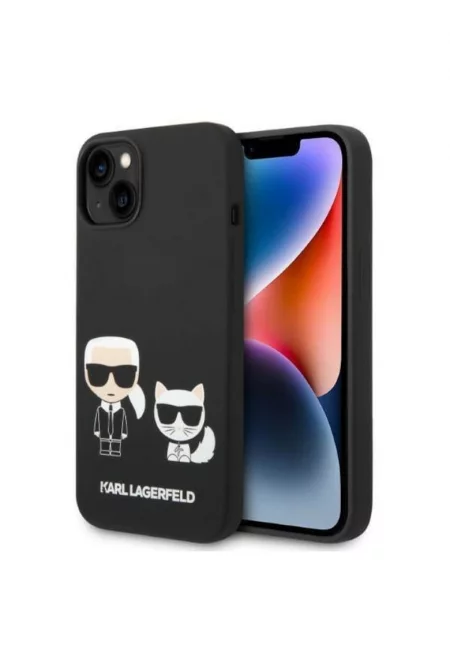 Предпазен калъф  Case Liquid Silicone Karl and Choupette MagSafe Compatible за iPhone 14 - Черен