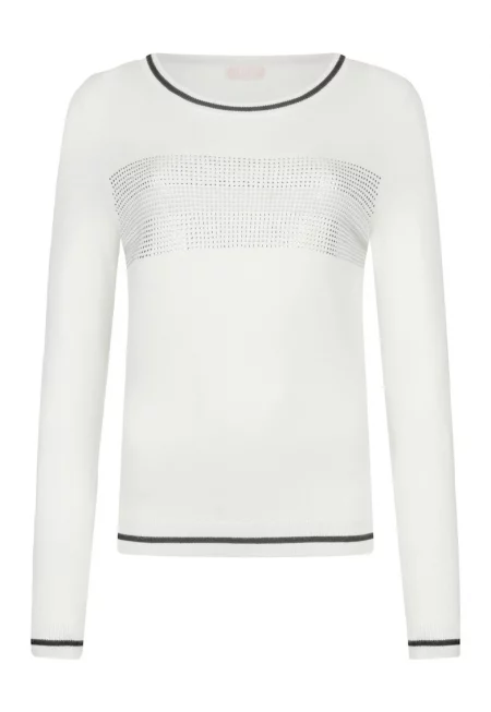 Пуловер с контрасти - Бял